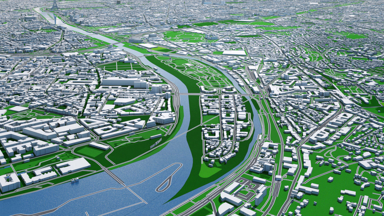 Paris City  And Surroundings France Low Poly VR AR  Low-poly 3D model_10