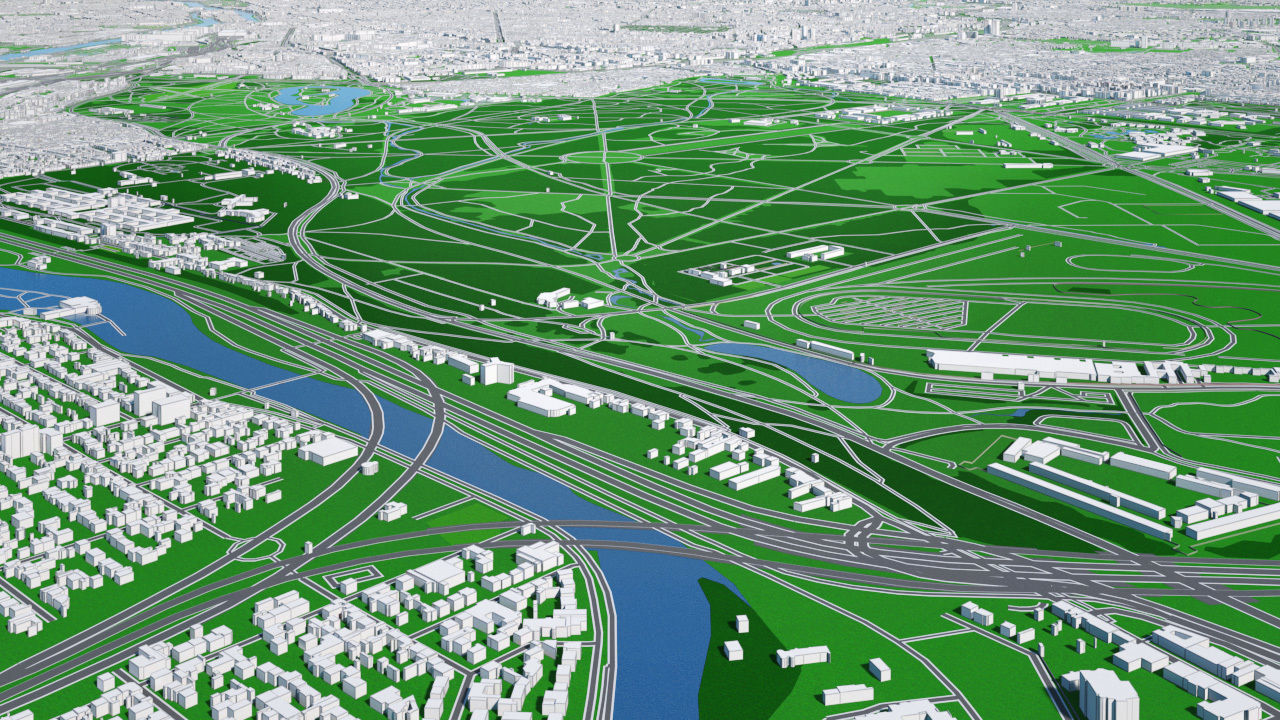 Paris City  And Surroundings France Low Poly VR AR  Low-poly 3D model_9