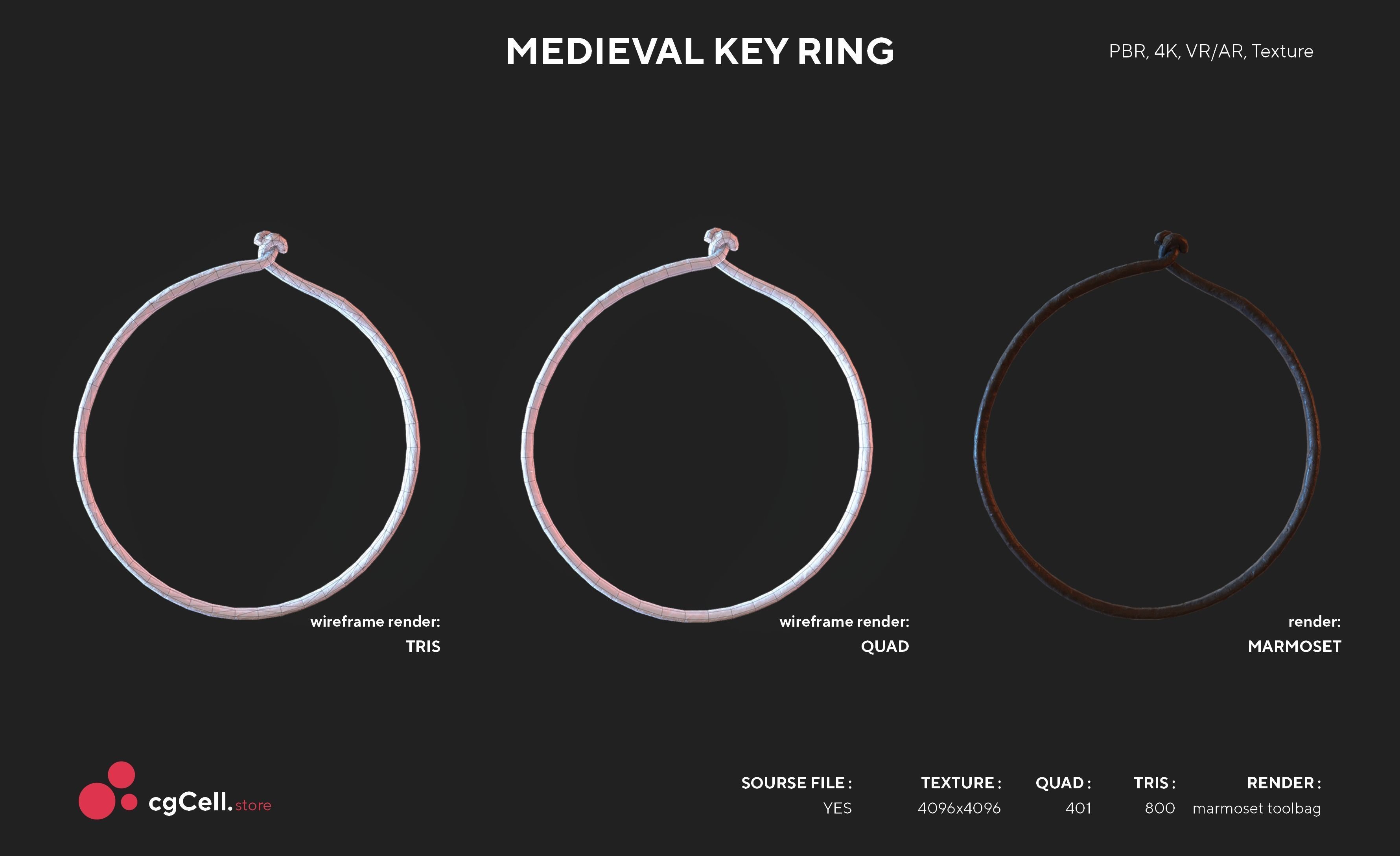 Medieval Keys Set 02 AR low-poly 3D model Low-poly 3D model_9