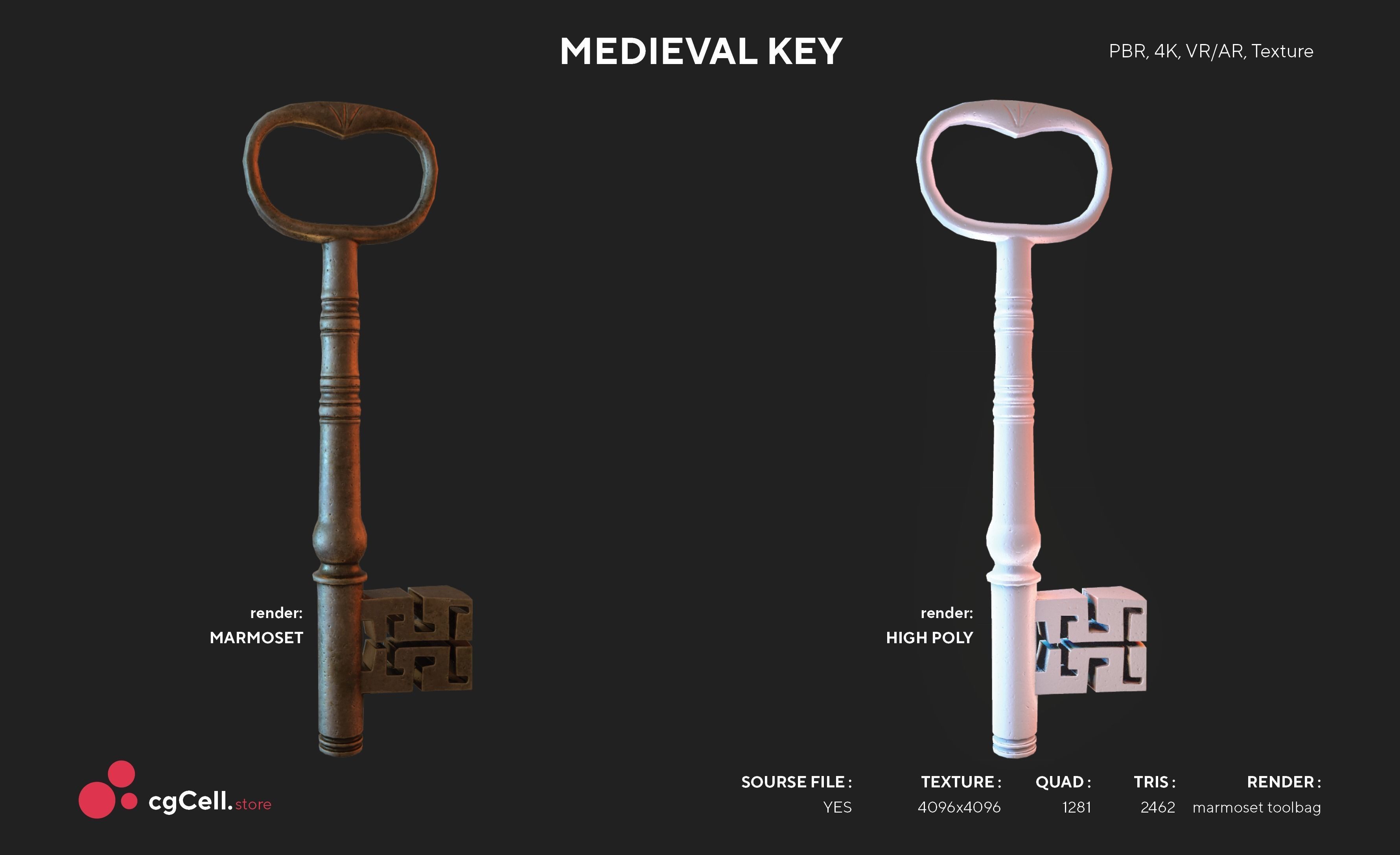 Medieval Keys Set 02 AR low-poly 3D model Low-poly 3D model_8