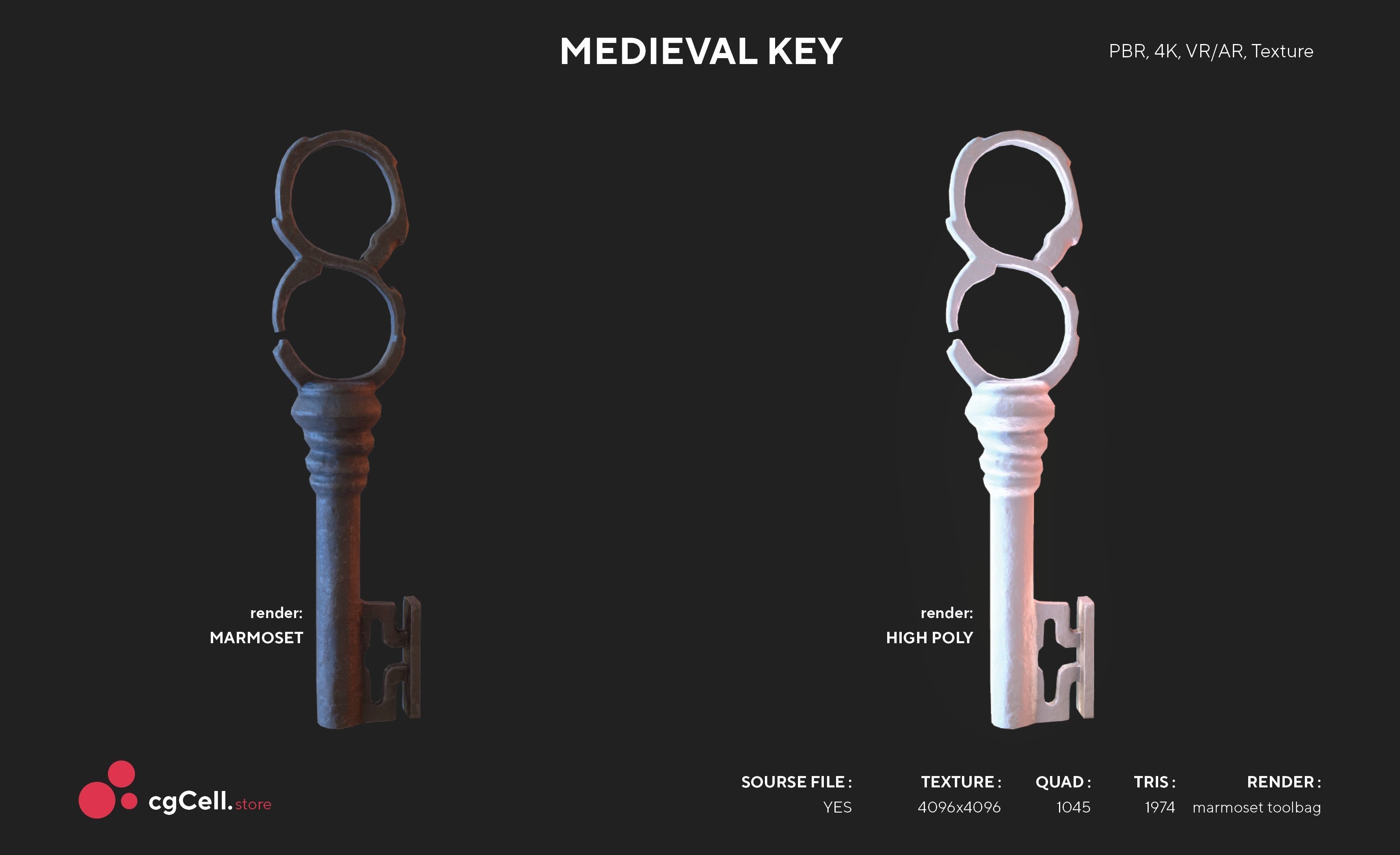 Medieval Keys Set 02 AR low-poly 3D model Low-poly 3D model_6