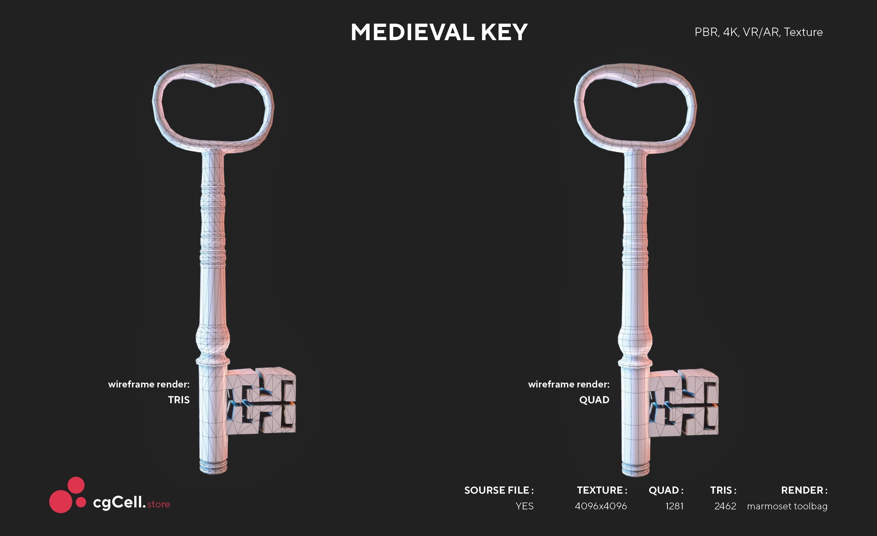 Medieval Keys Set 02 AR low-poly 3D model Low-poly 3D model_7