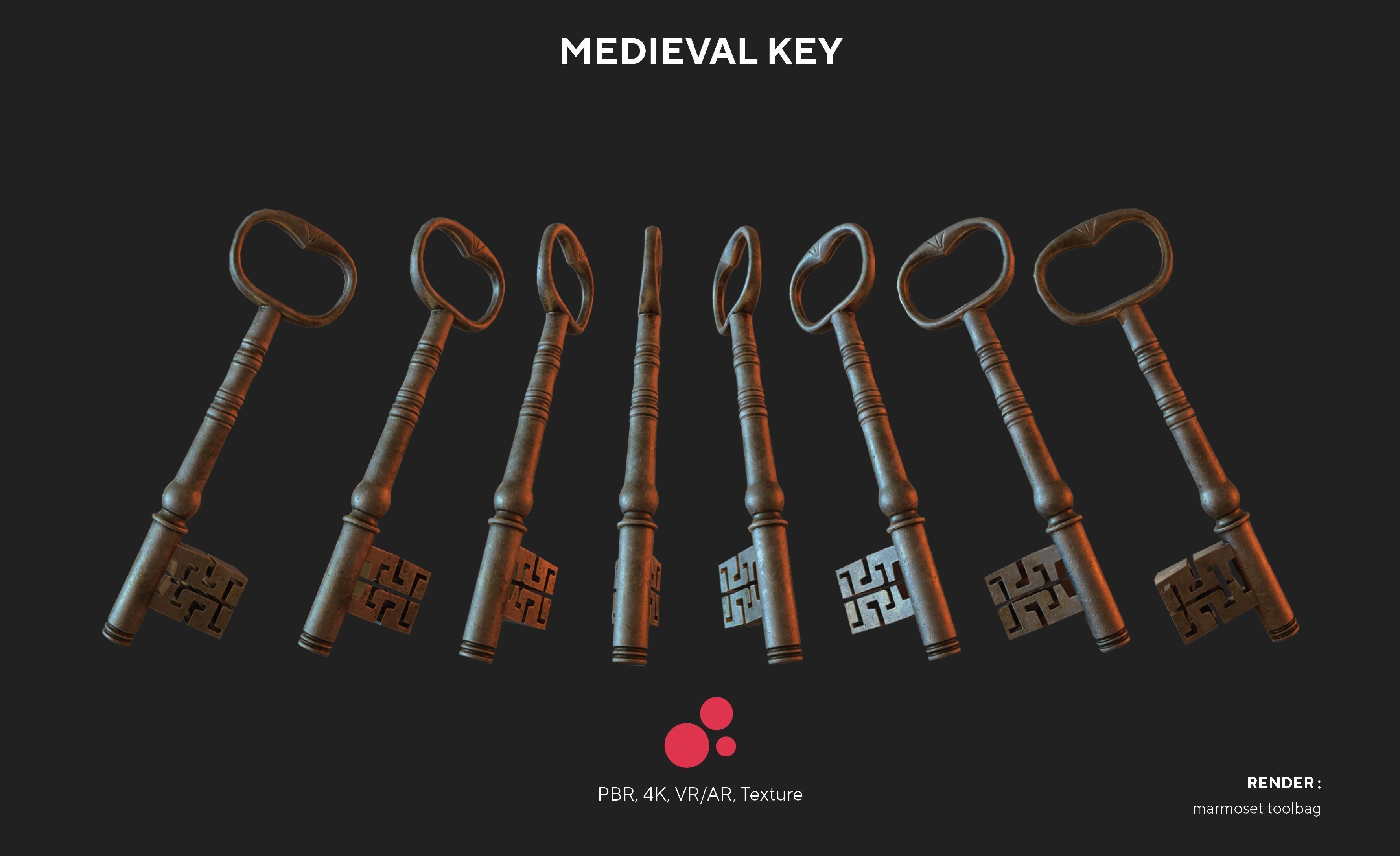 Medieval Keys Set 02 AR low-poly 3D model Low-poly 3D model_2