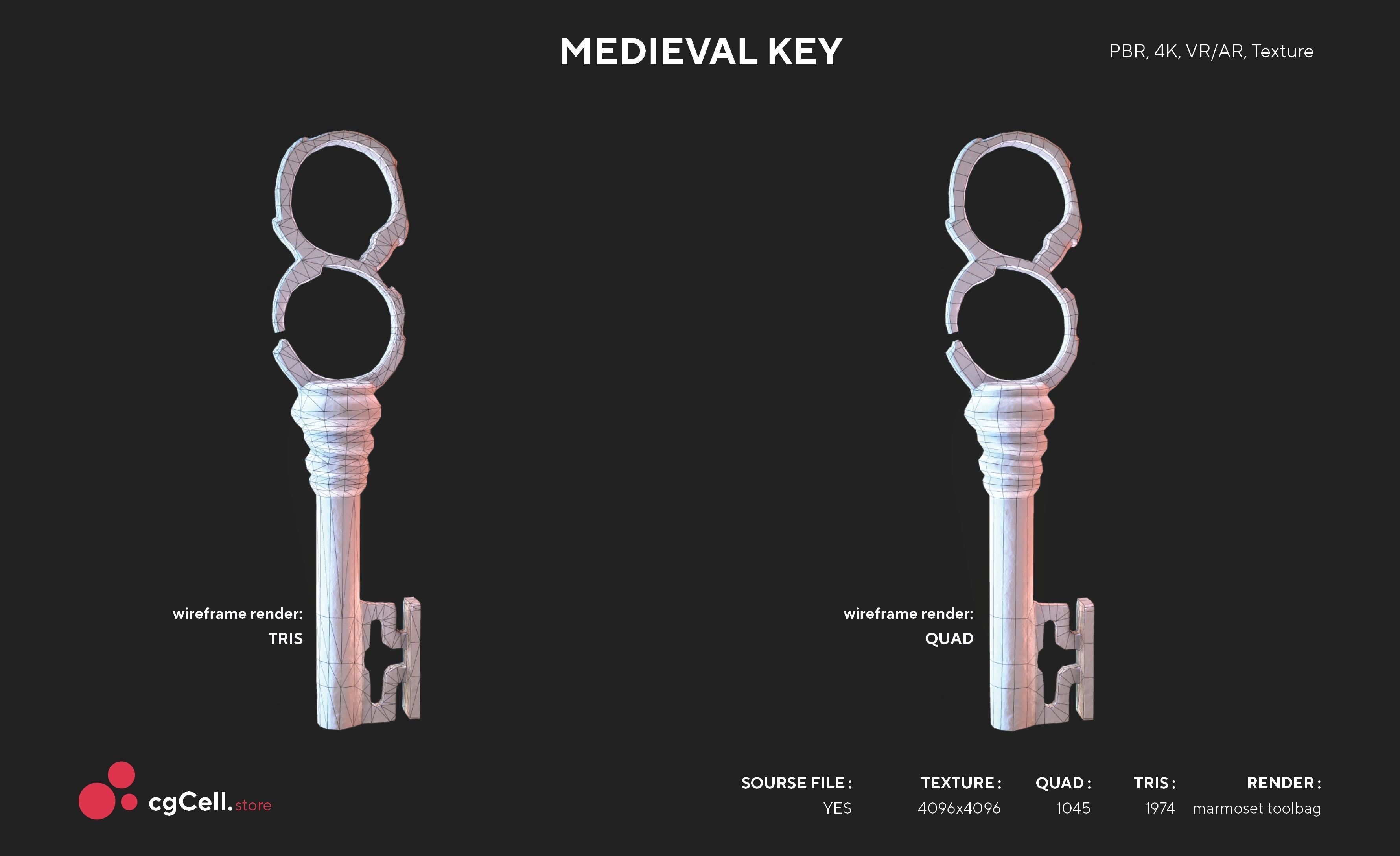 Medieval Keys Set 02 AR low-poly 3D model Low-poly 3D model_5