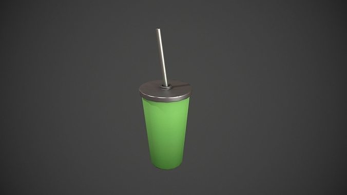 Green Tumbler with Straw Low-poly 3D model