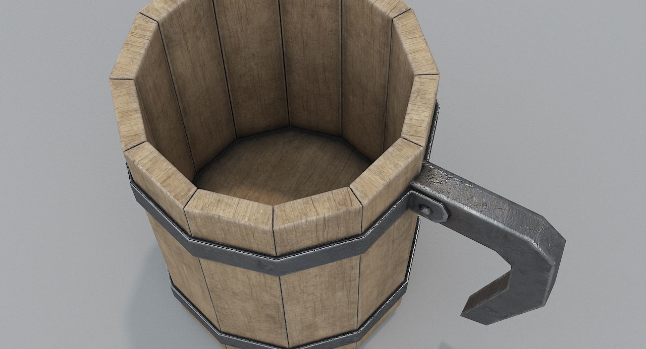 Wooden Mug PBR Low-poly 3D model_1