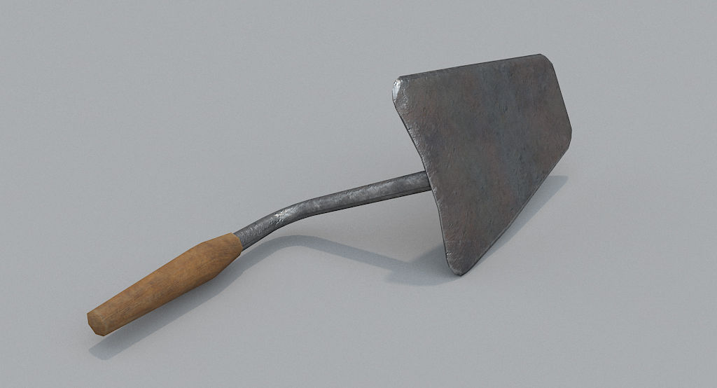 Trowel PBR metal shovel with wooden handle Low-poly 3D model_2