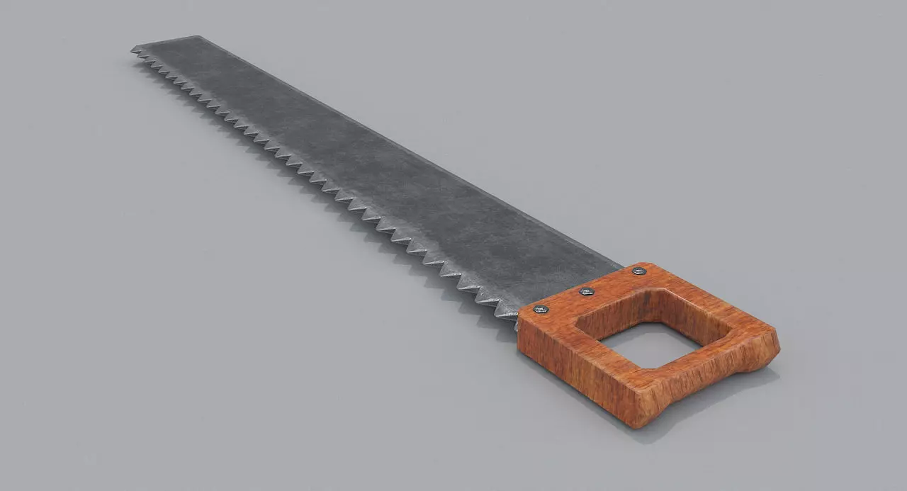 Saw PBR with wooden handle Low-poly 3D model_0
