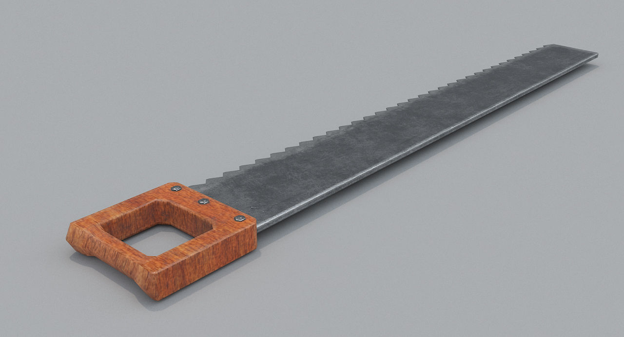 Saw PBR with wooden handle Low-poly 3D model_2