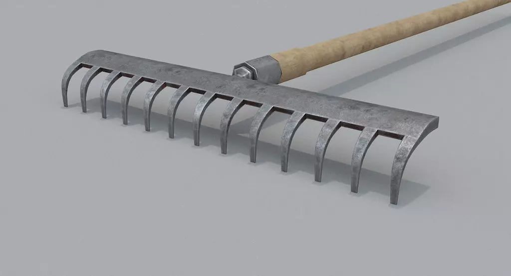 Rake PBR wooden Low-poly 3D model_0