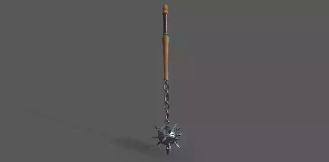 Flail Low-poly 3D model spear with wooden handle