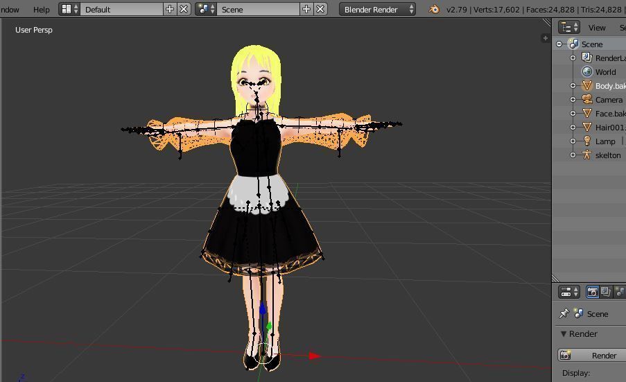 WENDY MAID 3D MODEL CHARACTER RIGGED T-POSE SHAPE KEYS 3D model_12