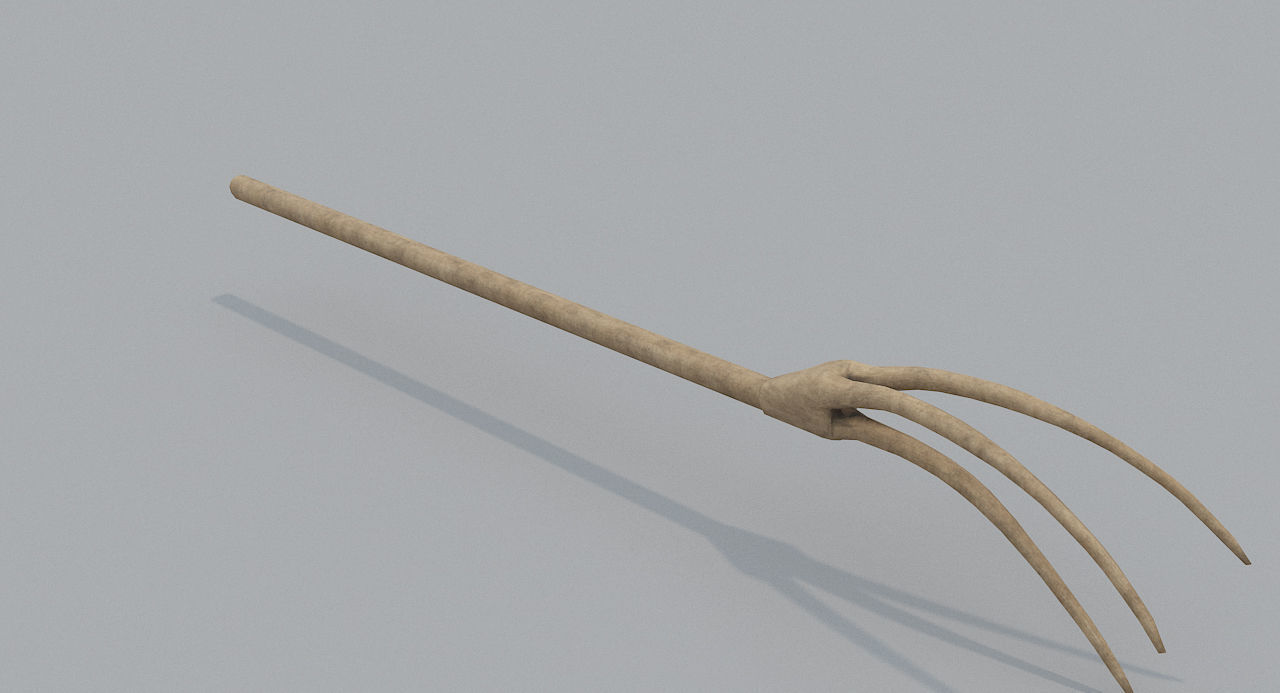 Wooden Medieval Pitchfork Low-poly 3D model_3