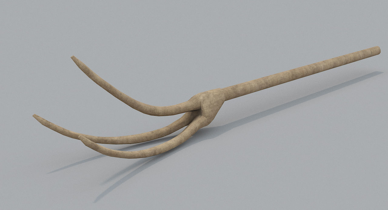 Wooden Medieval Pitchfork Low-poly 3D model_1