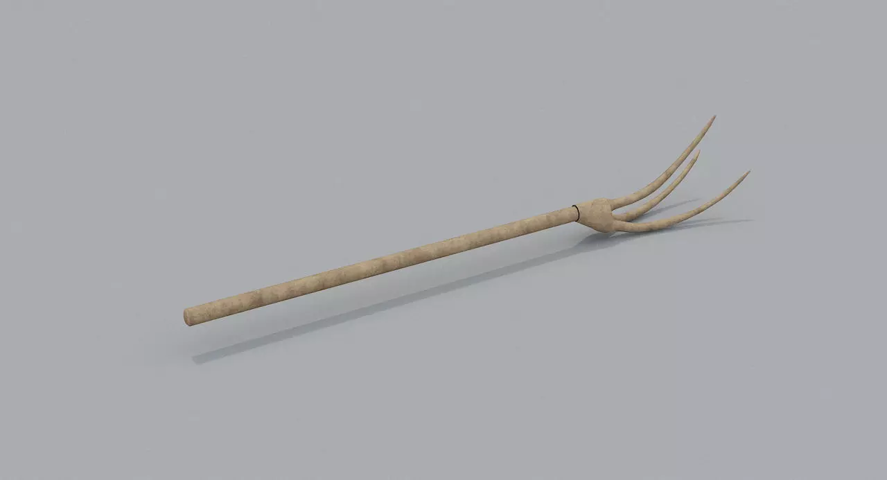 Wooden Medieval Pitchfork Low-poly 3D model_0