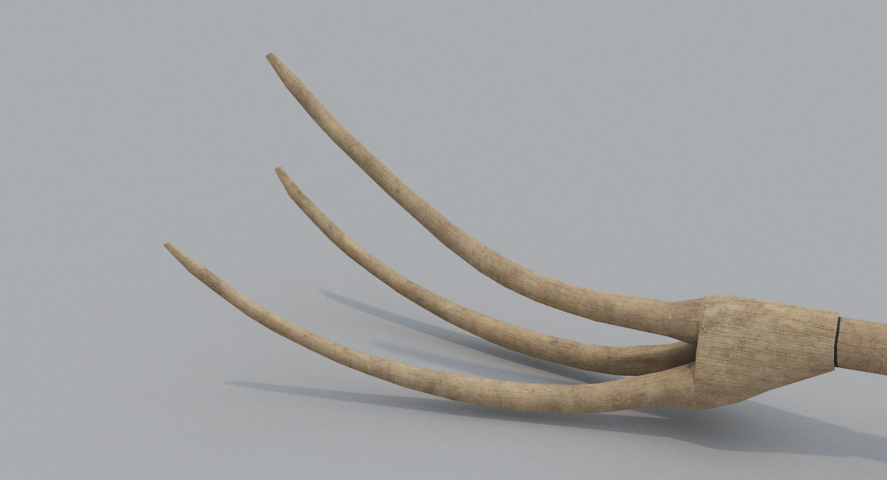 Wooden Medieval Pitchfork Low-poly 3D model_2