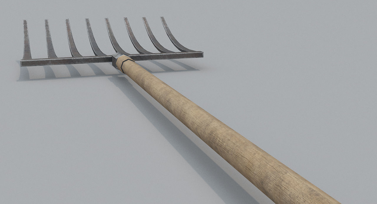Rake2 PBR metal rake with wooden handle Low-poly 3D model_2