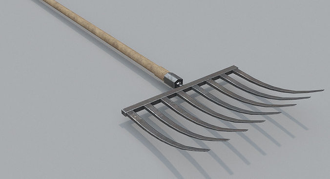 Rake2 PBR metal rake with wooden handle Low-poly 3D model