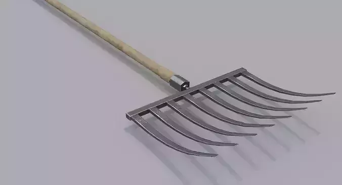 Rake2 PBR metal rake with wooden handle Low-poly 3D model