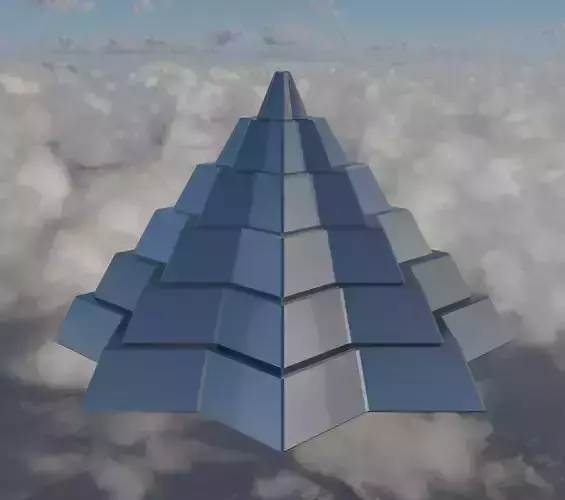 Silver Pyramidal Structure 8 Corners Mayan Style Low-poly 3D model