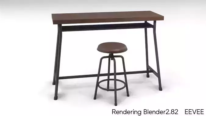 BarSet bar table with two stools Low-poly 3D model