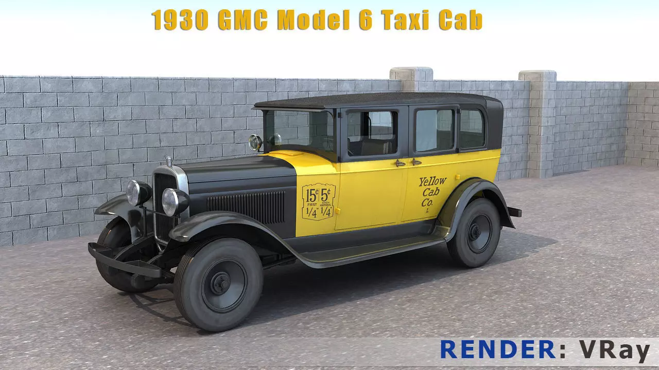 1930 Gmc Model 6 Taxi Cab 3D model_0