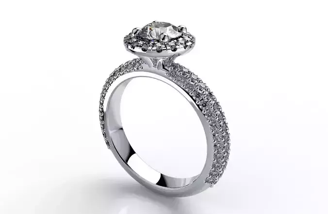 Engagement Ring 3D Model Halo Settings With Basket Style - SK1