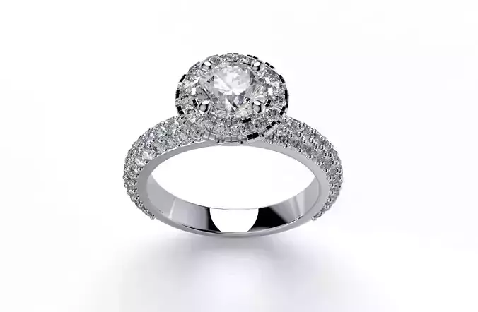 Engagement Ring 3D Model Halo Settings With Basket Style - SK1  3D Model Collection