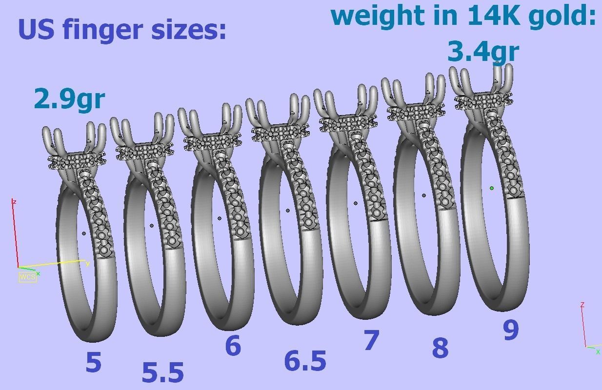 Diamond Trellis Engagement ring  1ct Round Stone 3dmodel  3D print model_4