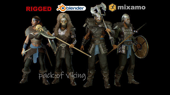 pack of viking Low-poly 3D model
