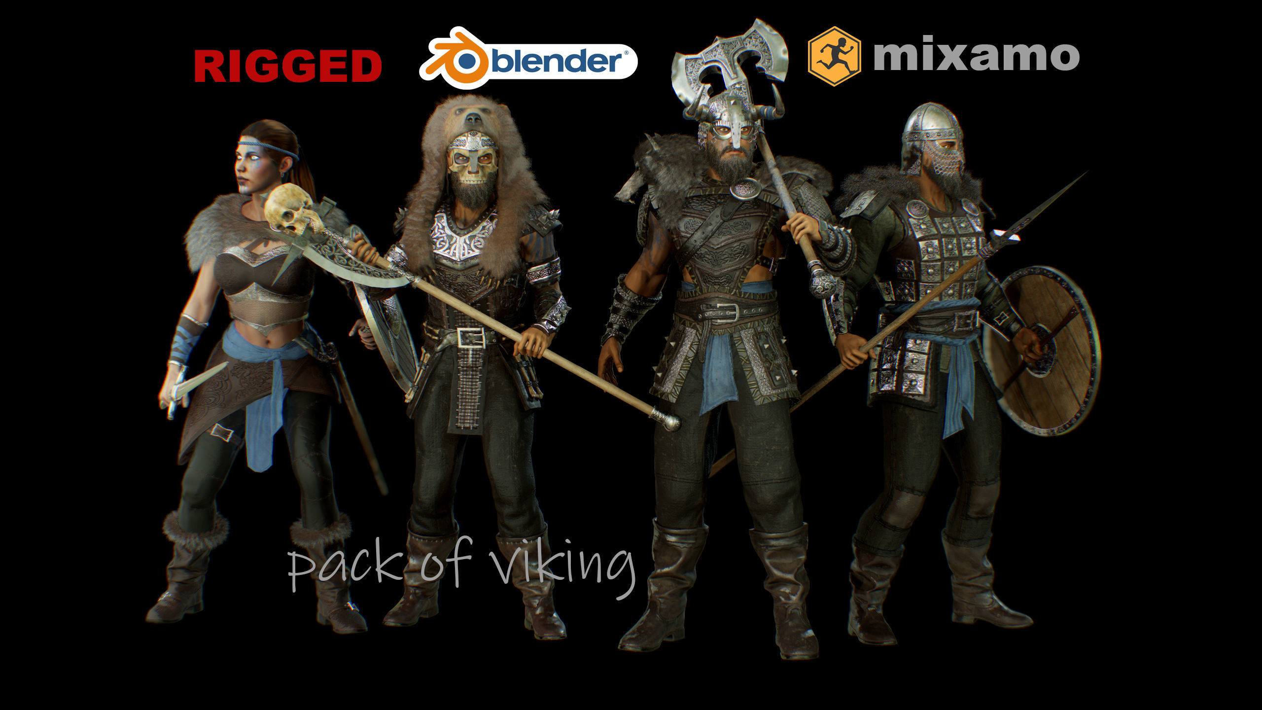 pack of viking Low-poly 3D model_0