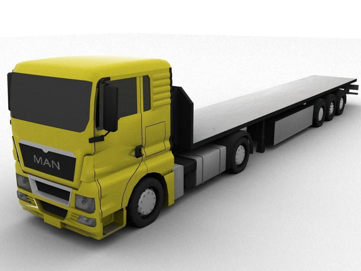 truck man tgs 2010 with platform and trailer Low-poly 3D model_3