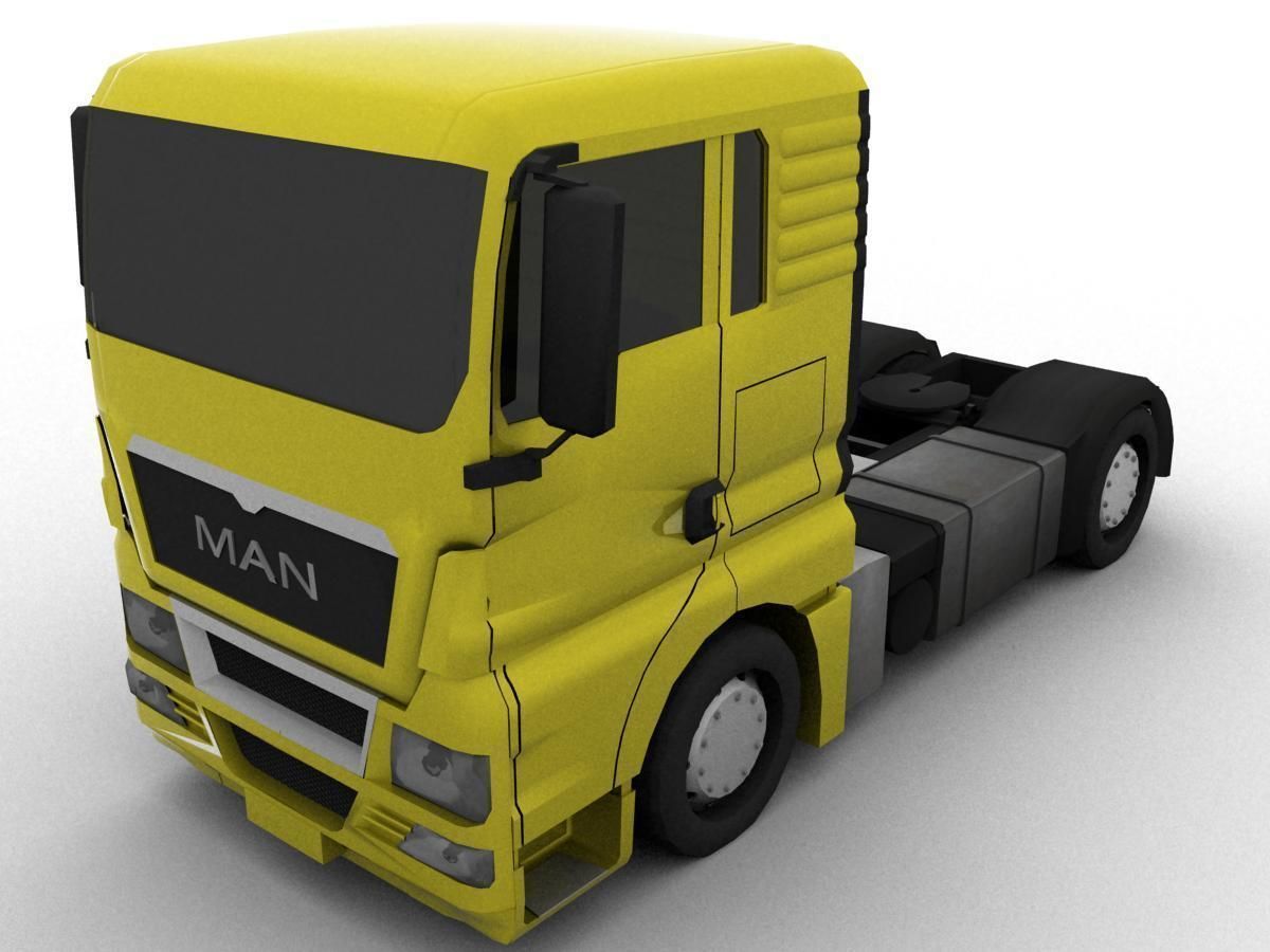 truck man tgs 2010 with platform and trailer Low-poly 3D model_5