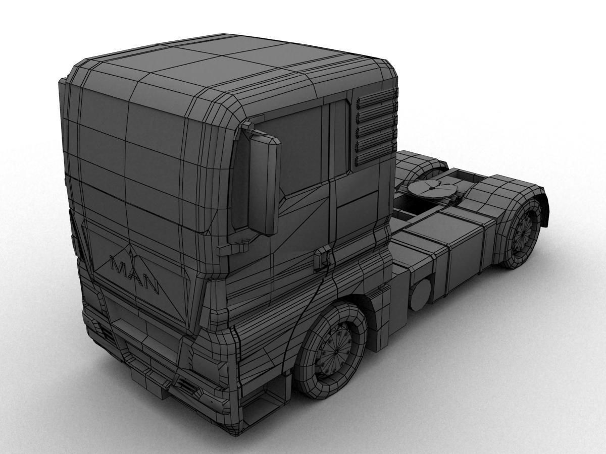 truck man tgs 2010 with platform and trailer Low-poly 3D model_12