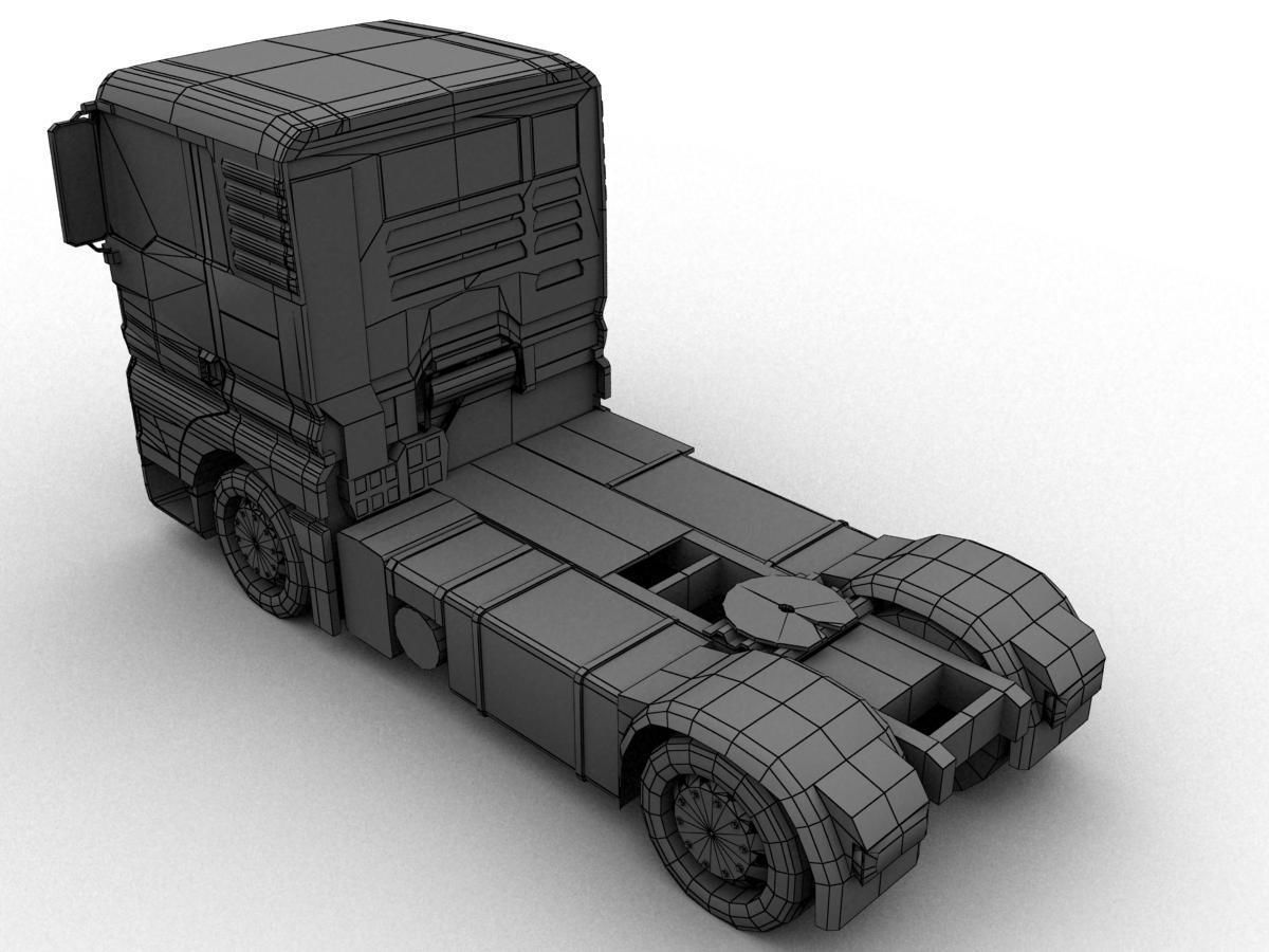 truck man tgs 2010 with platform and trailer Low-poly 3D model_13