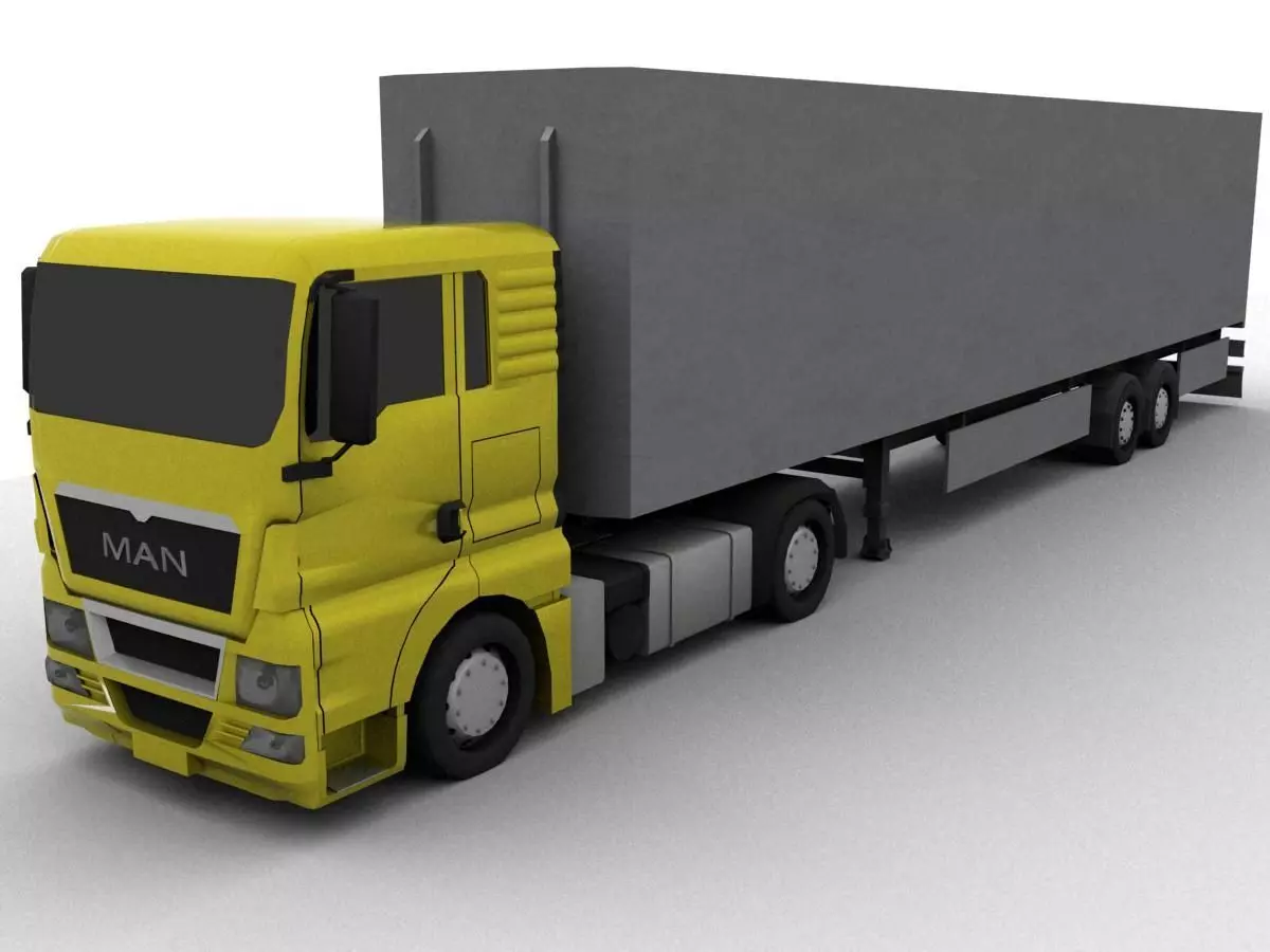 truck man tgs 2010 with platform and trailer Low-poly 3D model_0