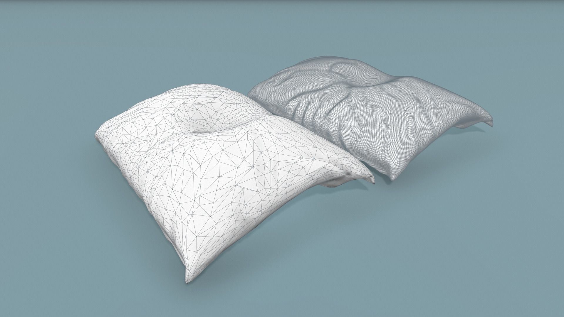 Crumpled pillow with head mark Low-poly 3D model_3