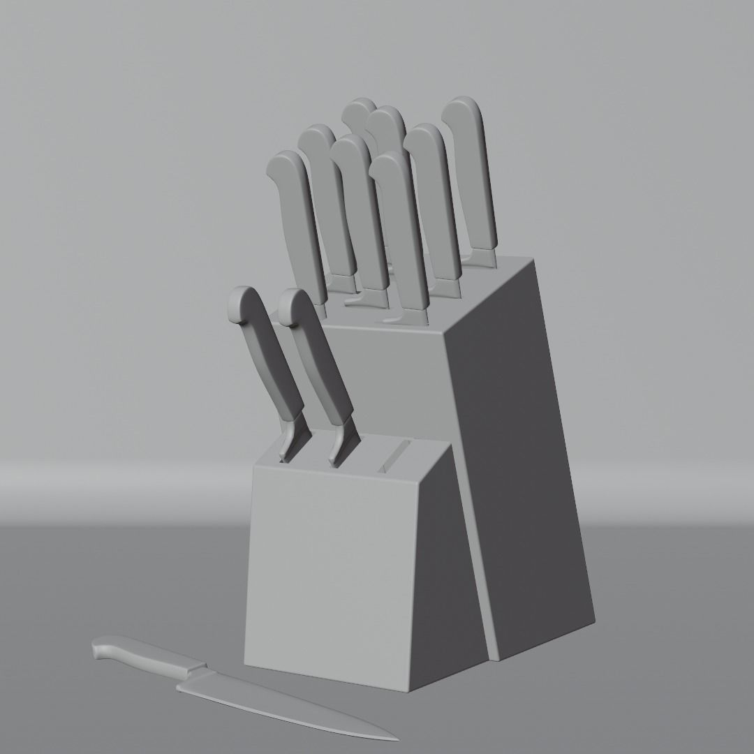 knife set of knives in wooden block 3D model_6
