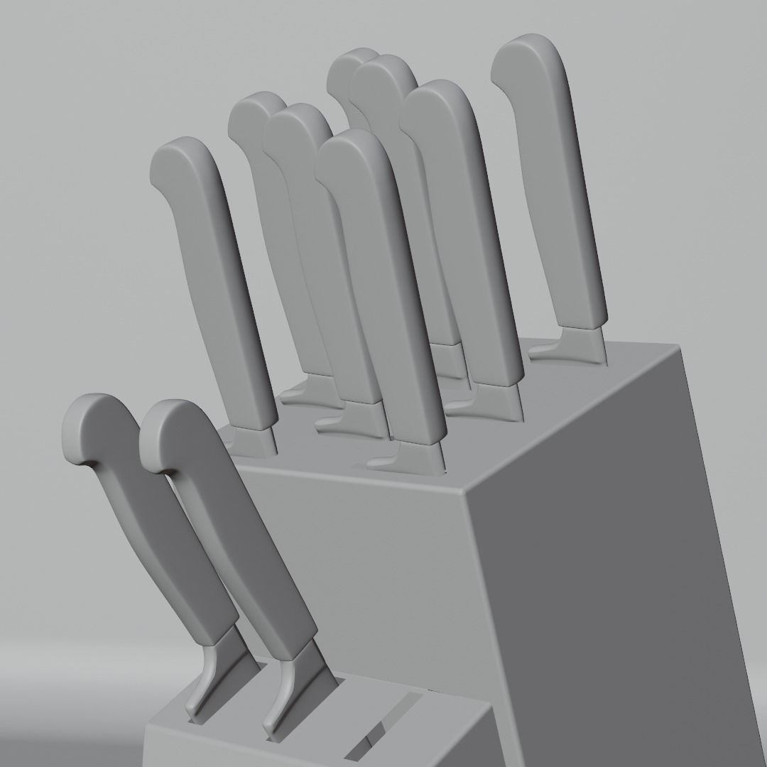 knife set of knives in wooden block 3D model_7