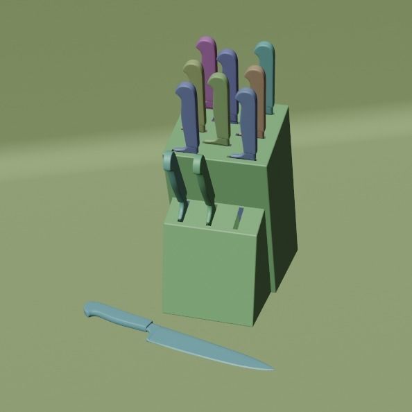 knife set of knives in wooden block 3D model_8