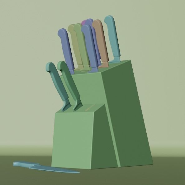 knife set of knives in wooden block 3D model_9