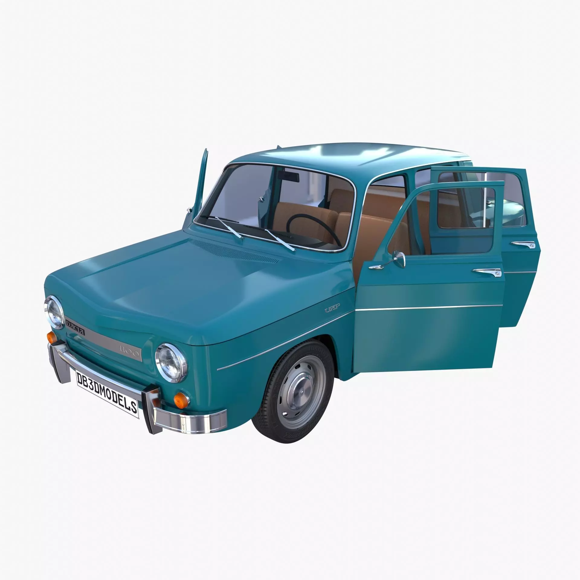 Dacia 1100 with interior Blue 3D model_0