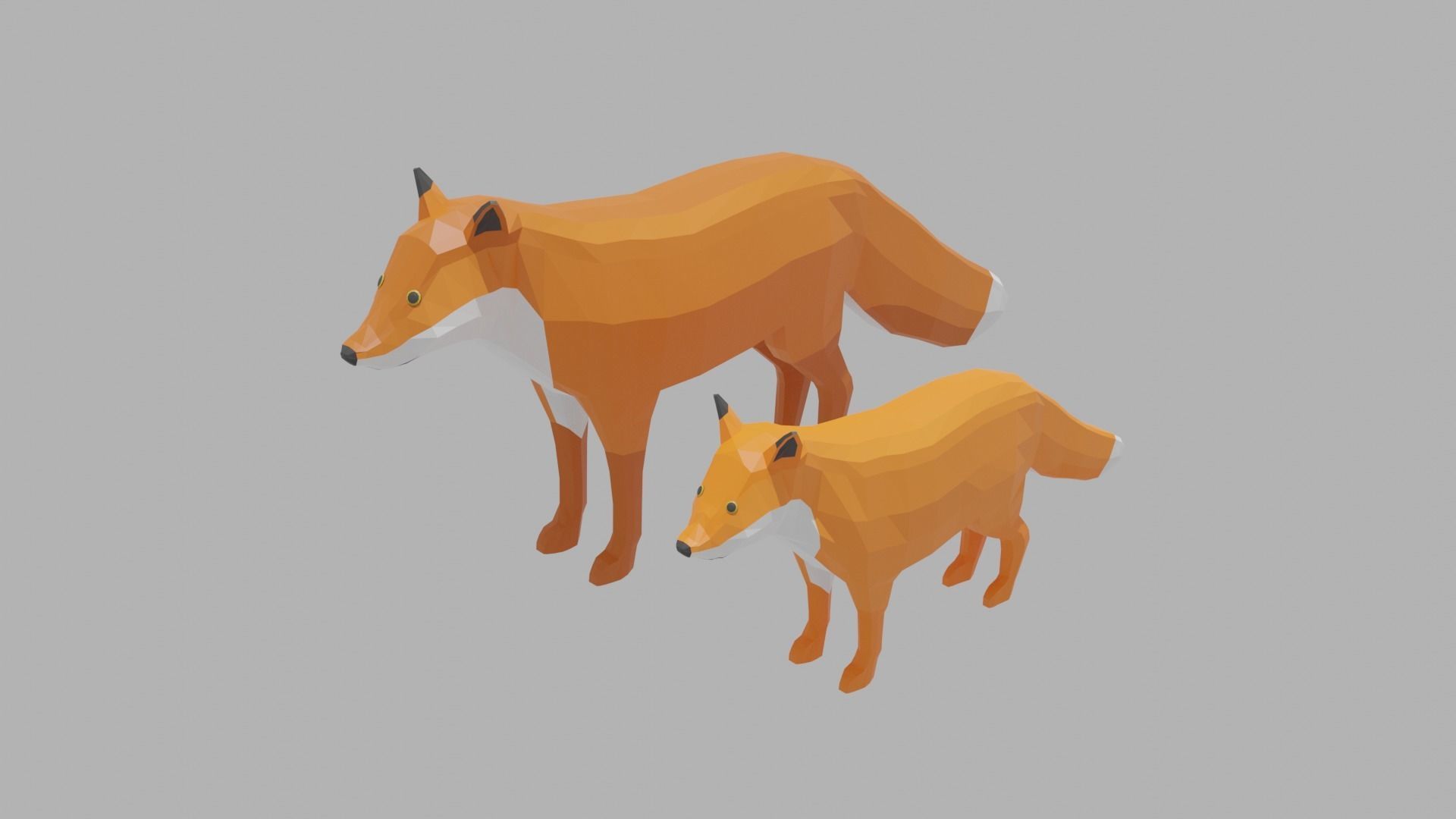 Cartoon Fox Family  Low-poly 3D model_0