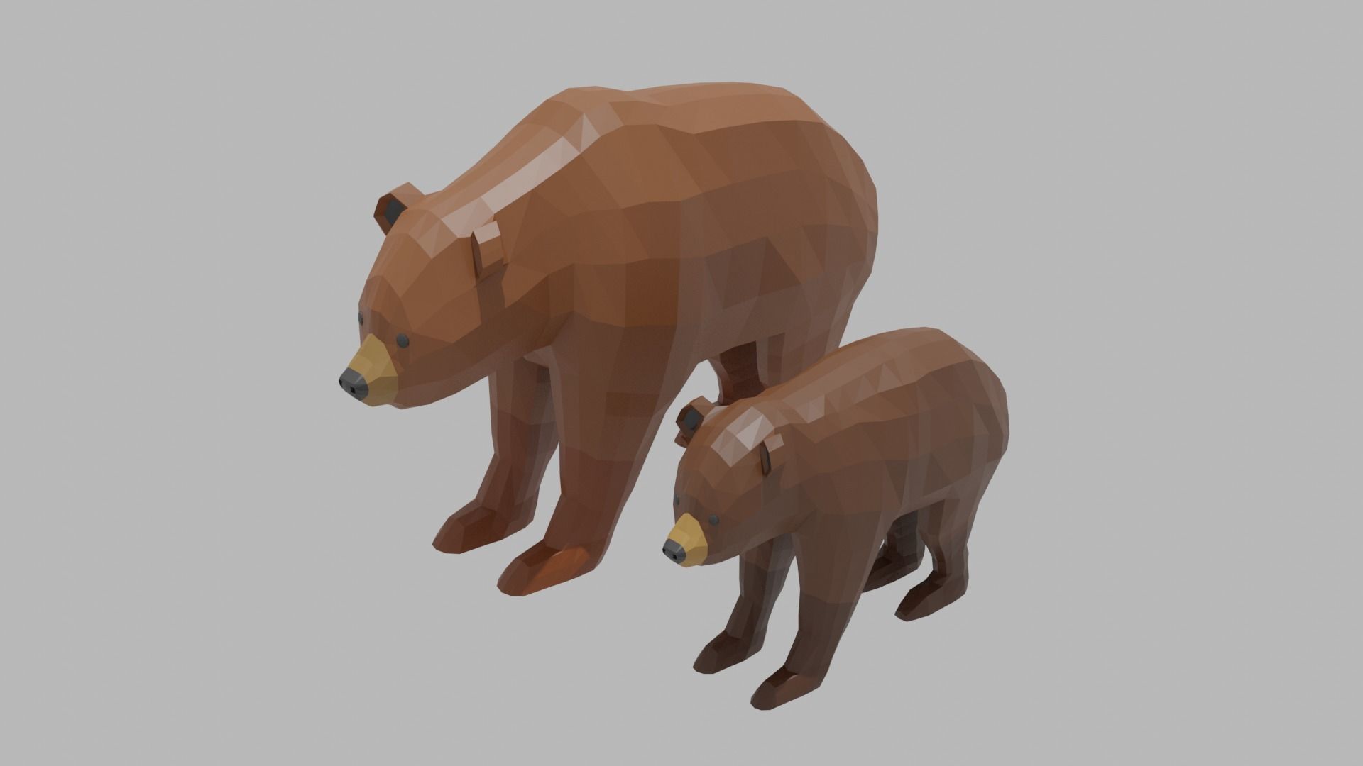 Cartoon Bear Family  Low-poly 3D model_0