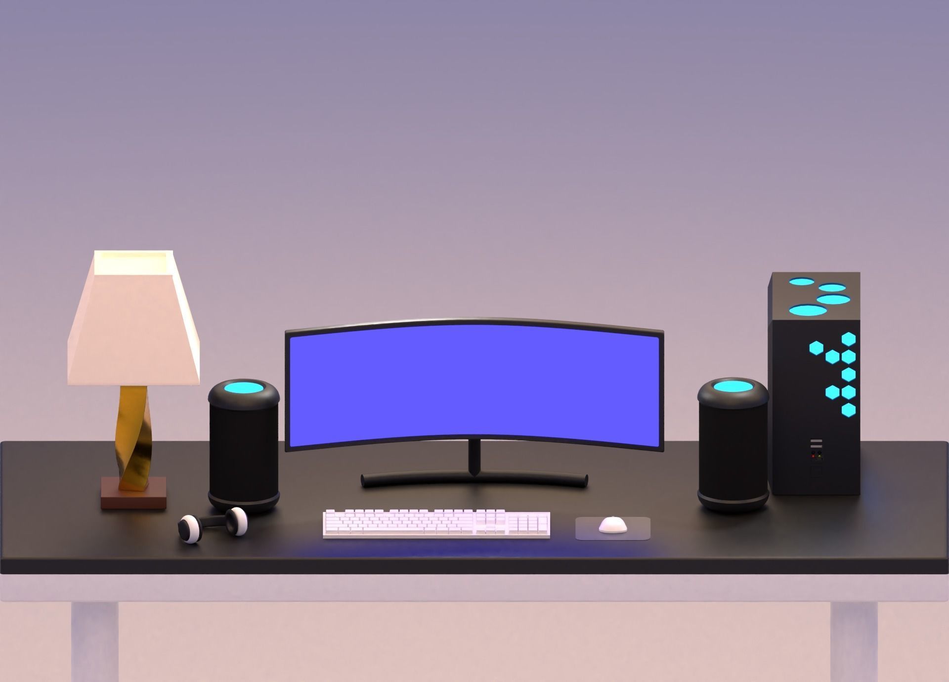 Desktop Computer Low-poly 3D model_3