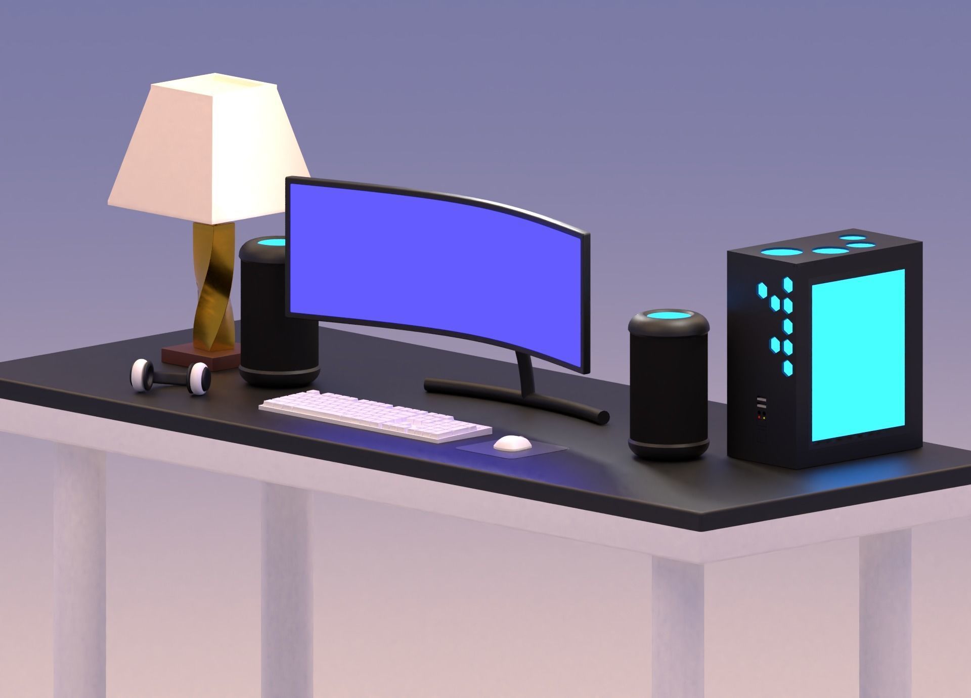 Desktop Computer Low-poly 3D model_1