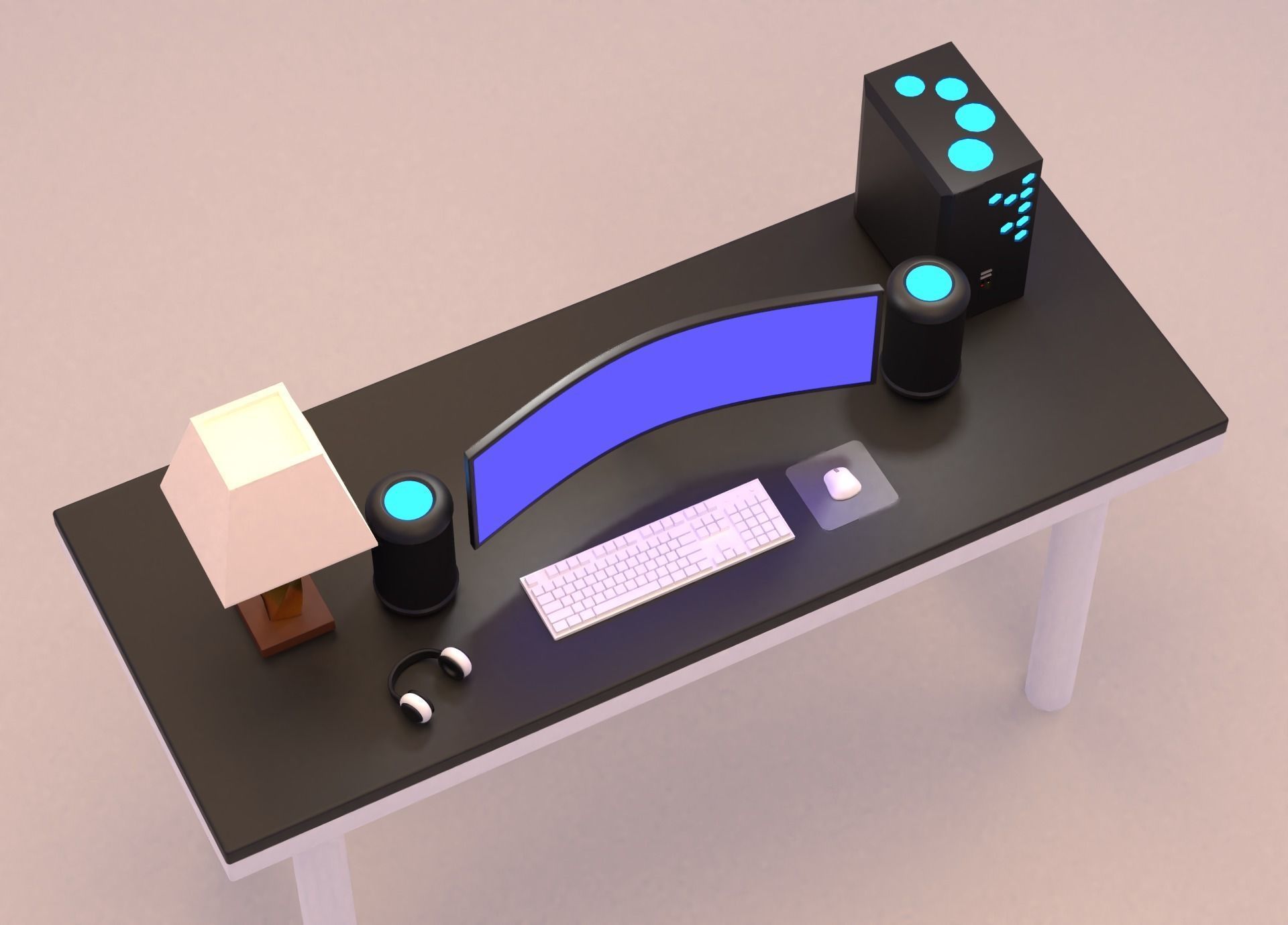 Desktop Computer Low-poly 3D model_5