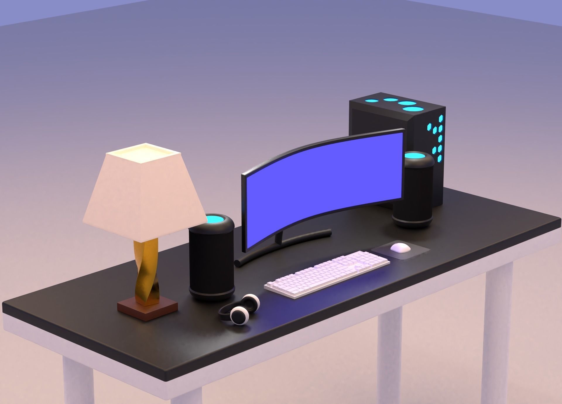 Desktop Computer Low-poly 3D model_4