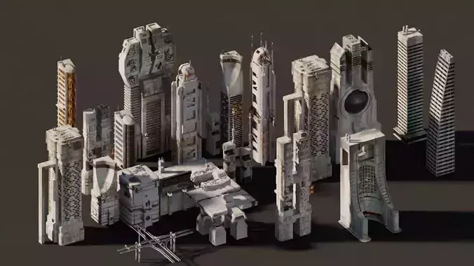 Futuristic city buildings 3D model