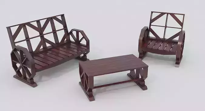 Wooden Bench and Table PBR